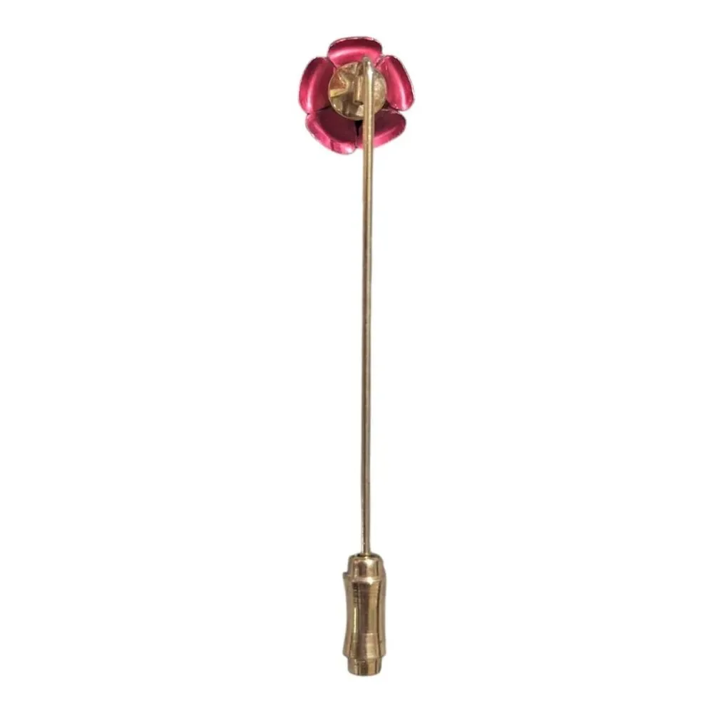 Vintage Pink Rose Stick Pin Brooch, Gold Tone Lapel Pin, Floral Hat Pin